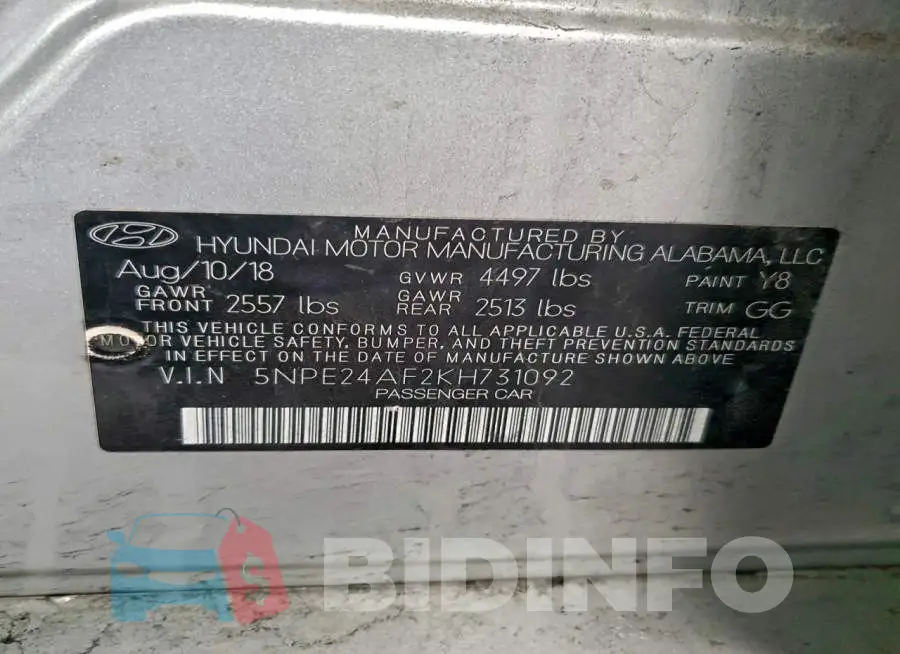 5NPE24AF2KH731092 Photo# 12