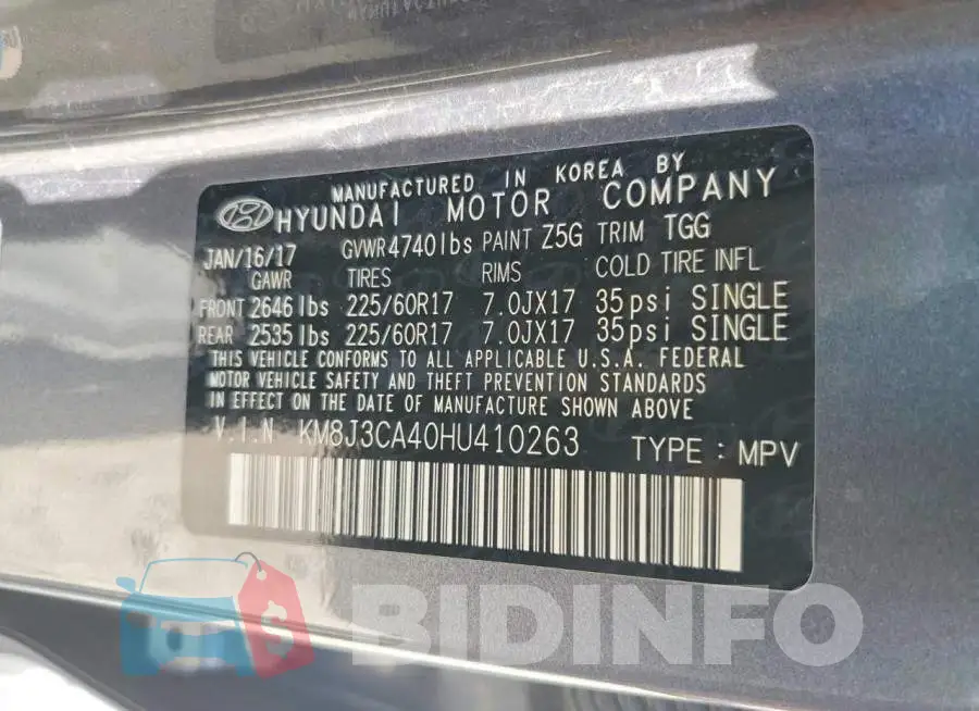 KM8J3CA40HU410263 Photo# 13