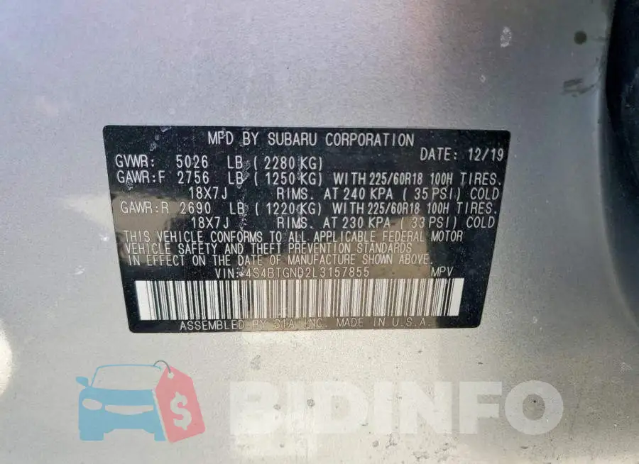 4S4BTGND2L3157855 Photo# 13