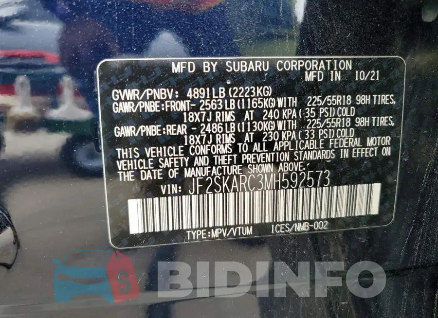 JF2SKARC3MH592573 Photo# 13