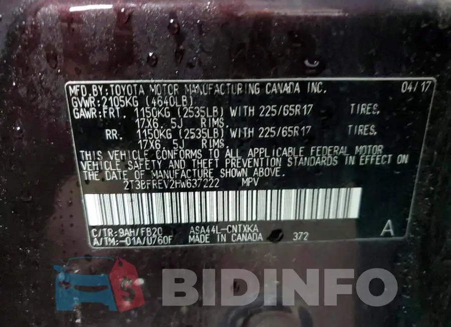 2T3BFREV2HW637222 Photo# 13
