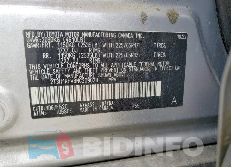 2T3H1RFV8NC209028 Photo# 12