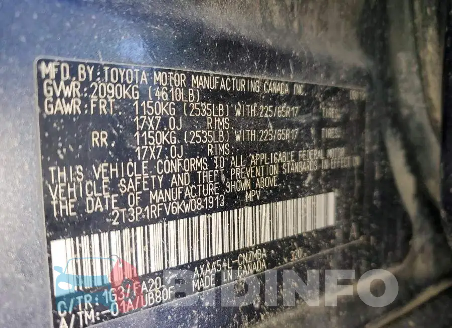 2T3P1RFV6KW081913 Photo# 13