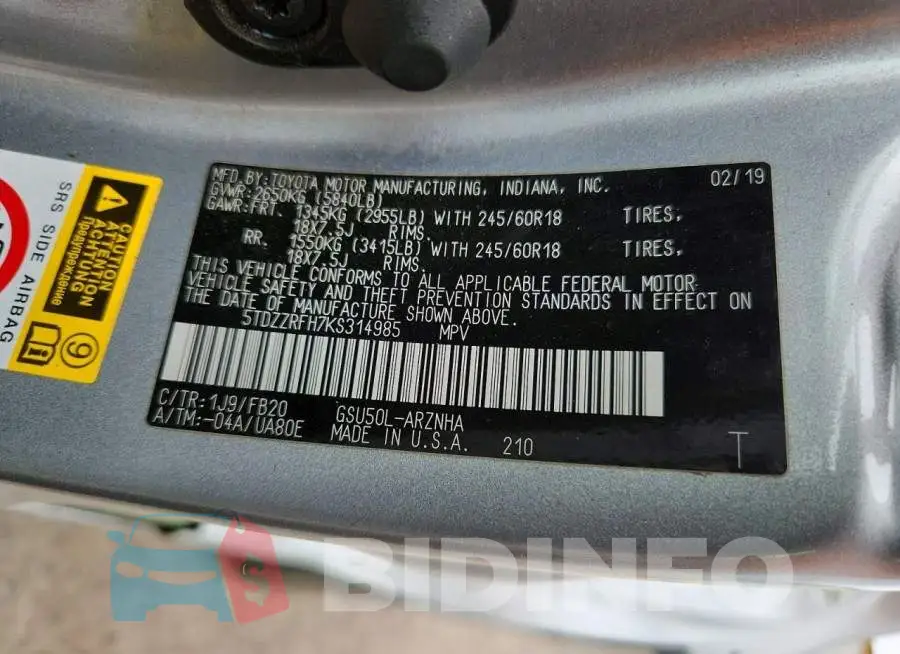 5TDZZRFH7KS314985 Photo# 13