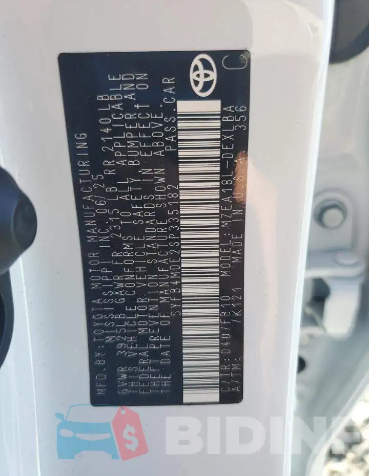5YFB4MDE2SP335182 Photo# 13