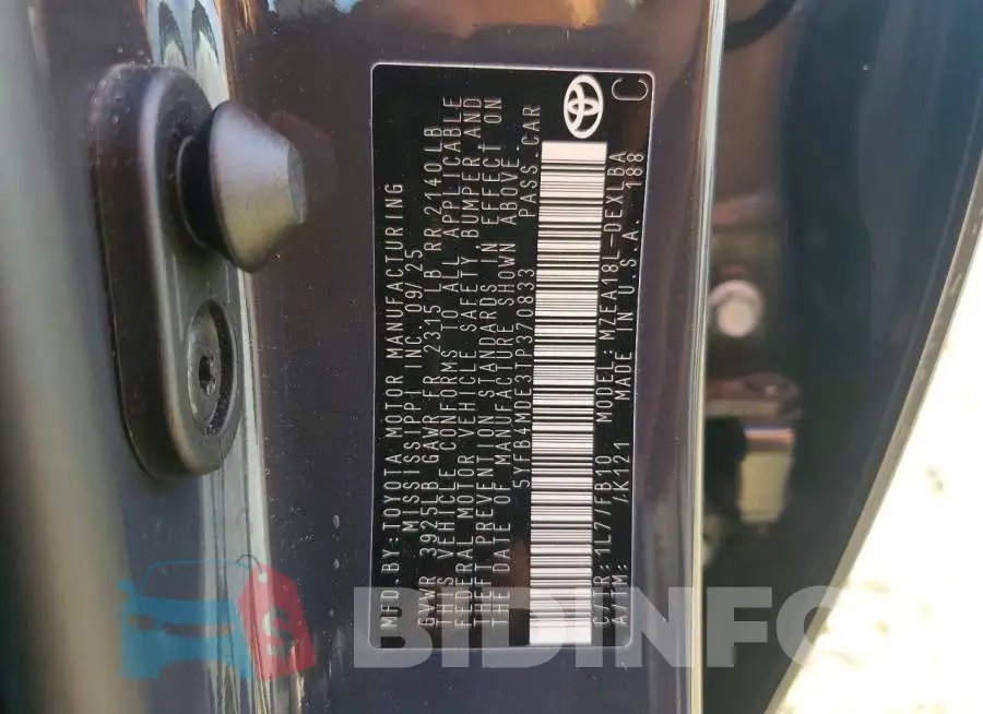 5YFB4MDE3TP370833 Photo# 12