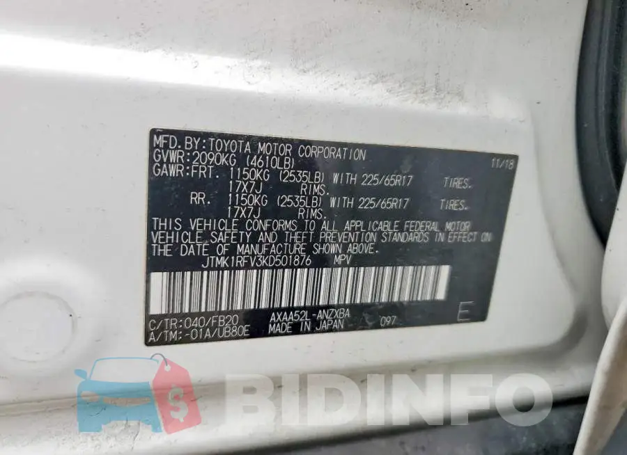 JTMK1RFV3KD501876 Photo# 13