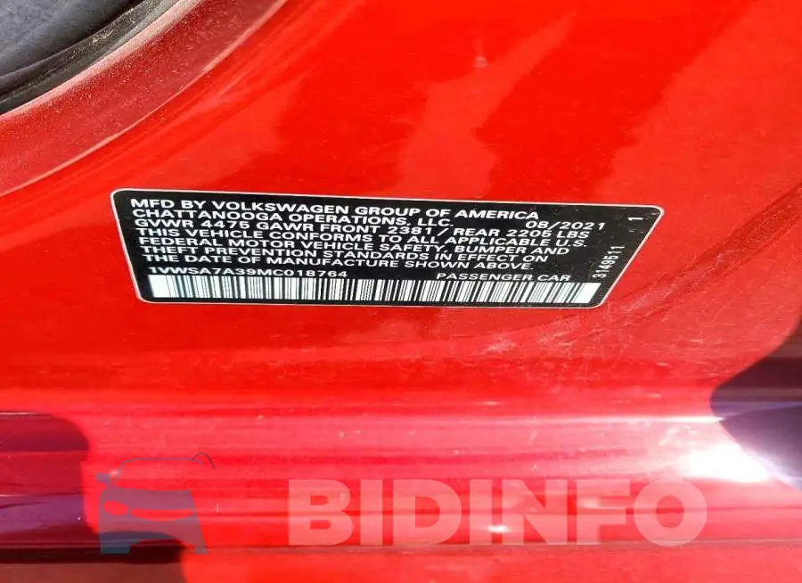 1VWSA7A39MC018764 Photo# 12