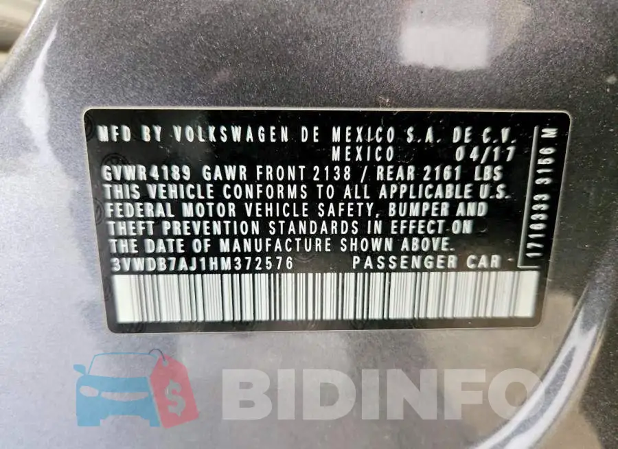3VWDB7AJ1HM372576 Photo# 12