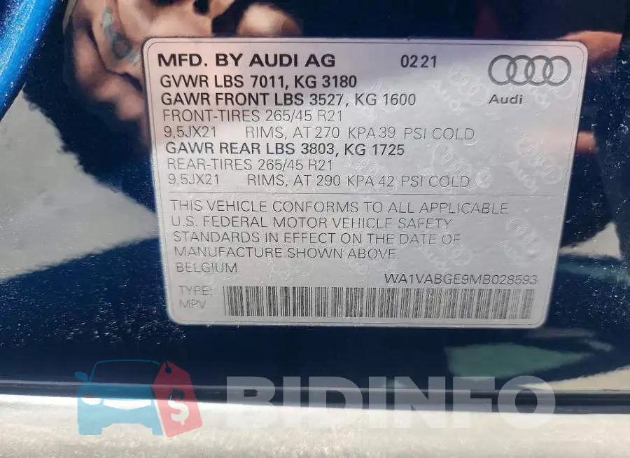WA1VABGE9MB028593 Photo# 14
