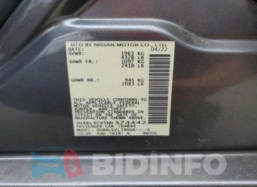 1N4BL4CV5NN374442 Photo# 12