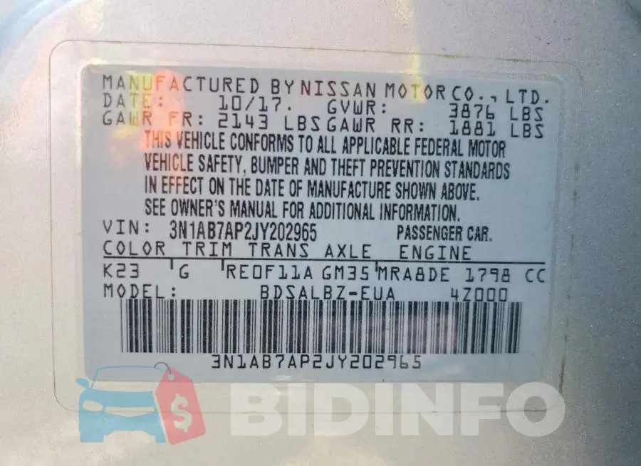3N1AB7AP2JY202965 Photo# 12