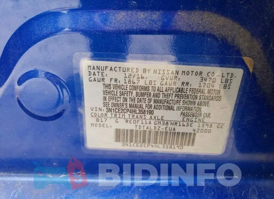 3N1CE2CP4HL358190 Photo# 12