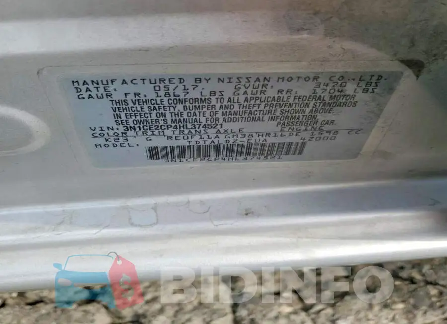 3N1CE2CP4HL374521 Photo# 13