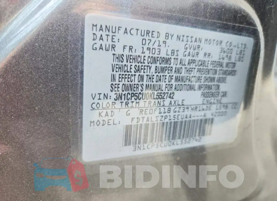 3N1CP5CU0KL552742 Photo# 12