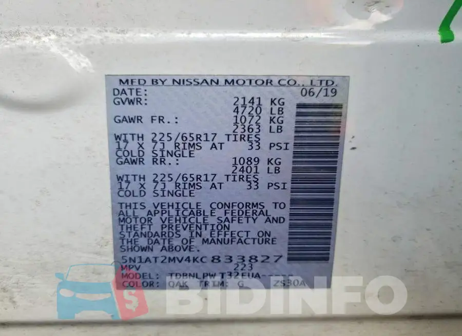 5N1AT2MV4KC833827 Photo# 14