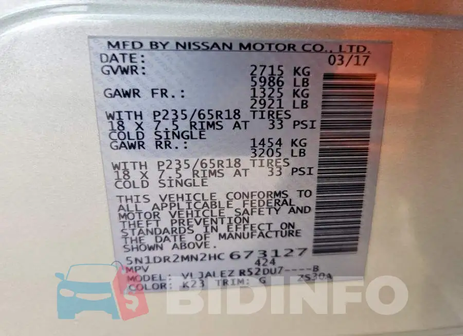 5N1DR2MN2HC673127 Photo# 13
