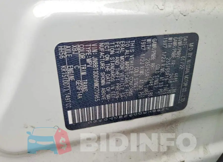 JN8BT3DD9NW270965 Photo# 13