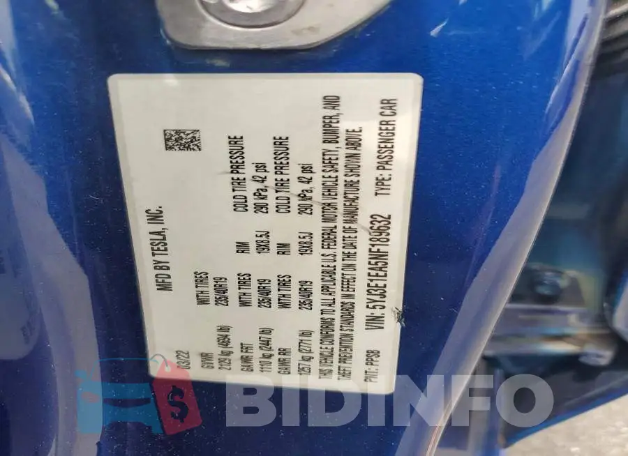 5YJ3E1EA5NF189632 Photo# 12