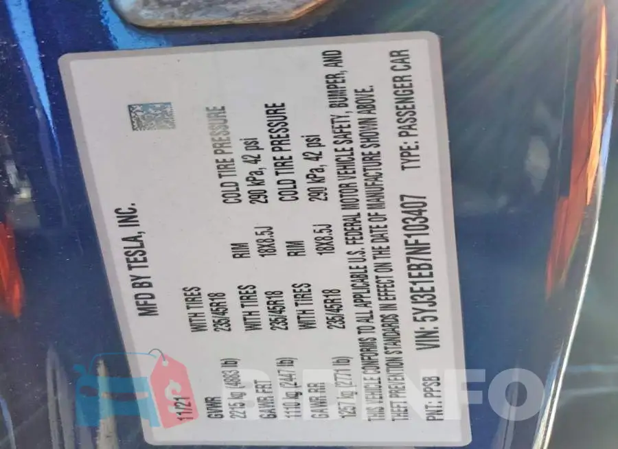 5YJ3E1EB7NF103407 Photo# 12