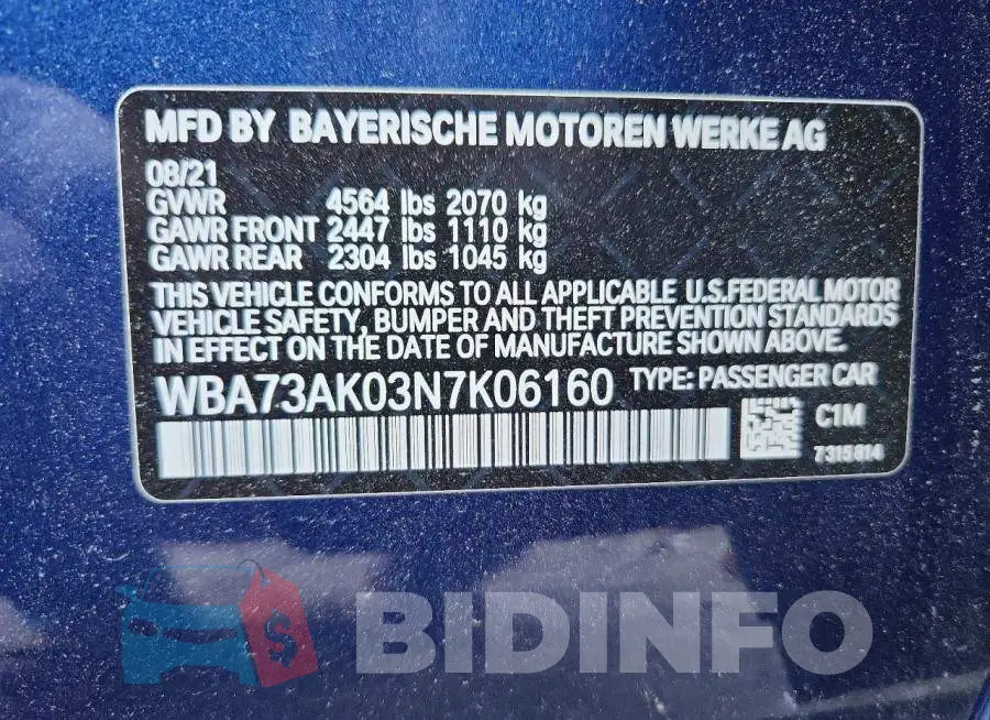 WBA73AK03N7K06160 Photo# 12