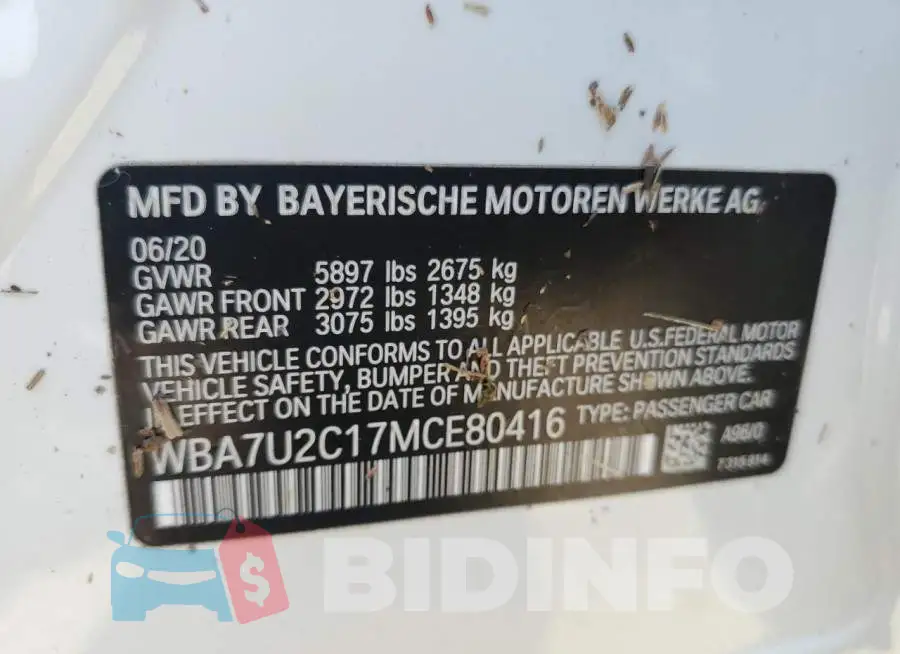 WBA7U2C17MCE80416 Photo# 12