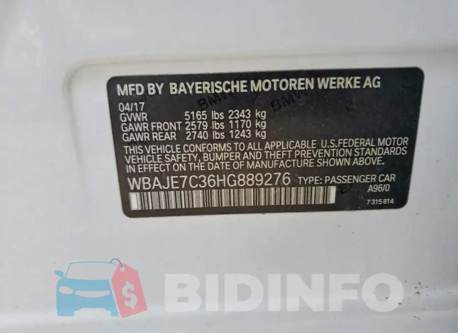 WBAJE7C36HG889276 Photo# 13