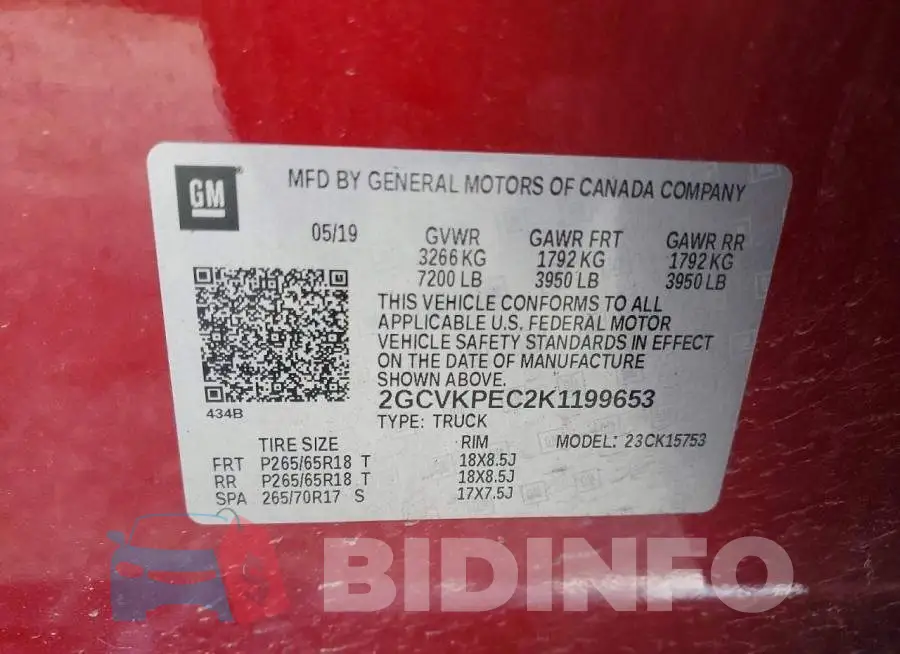 2GCVKPEC2K1199653 Photo# 12