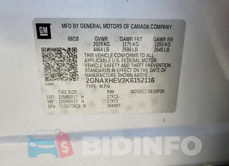 2GNAXHEV3K6152116 Photo# 13