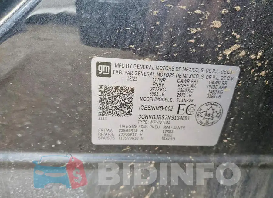 3GNKBJRS7NS134881 Photo# 14