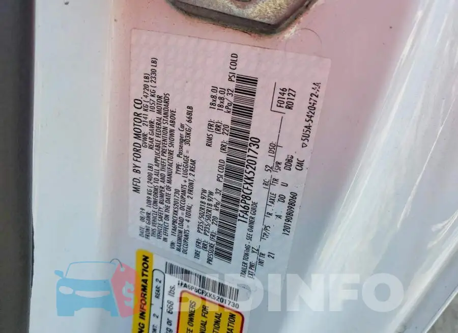 1FA6P8CFXK5201730 Photo# 12