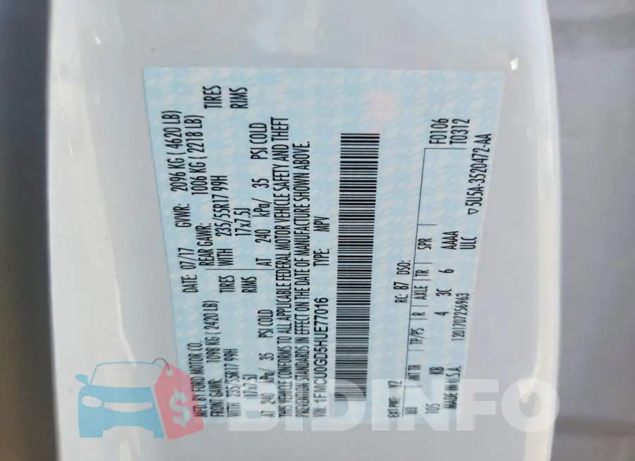 1FMCU0GD5HUE77016 Photo# 13