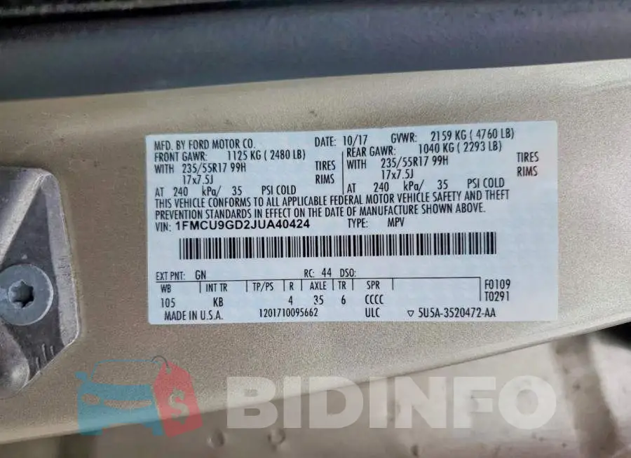 1FMCU9GD2JUA40424 Photo# 13