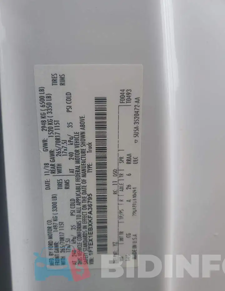 1FTEX1EBXKFA36795 Photo# 12