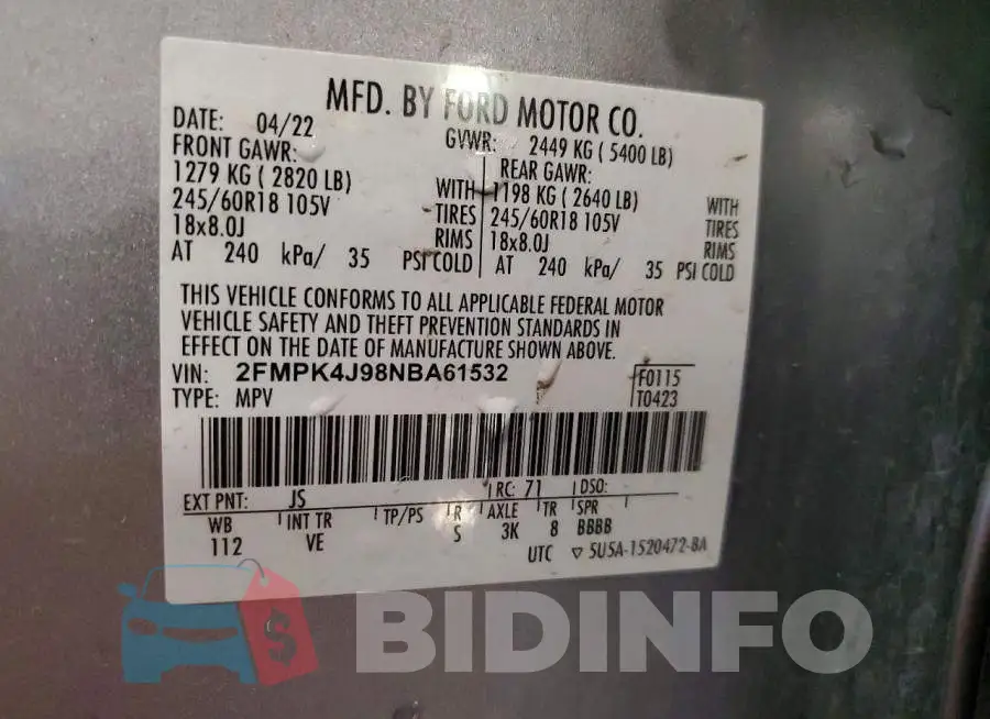 2FMPK4J98NBA61532 Photo# 13
