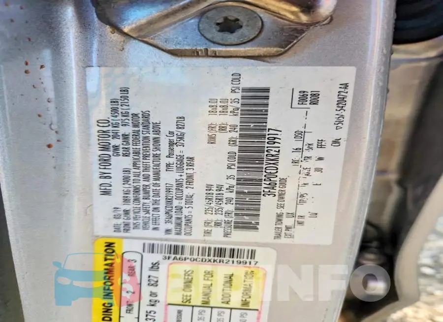 3FA6P0CDXKR219917 Photo# 12