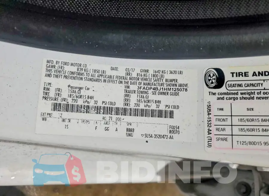 3FADP4BJ1HM125078 Photo# 12