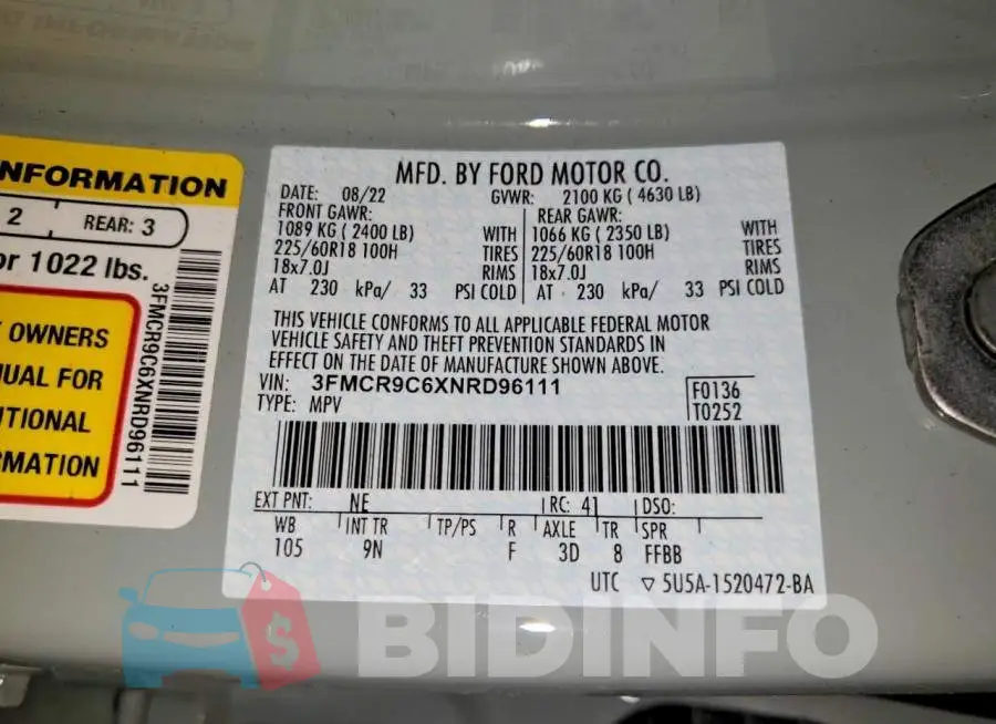 3FMCR9C6XNRD96111 Photo# 13