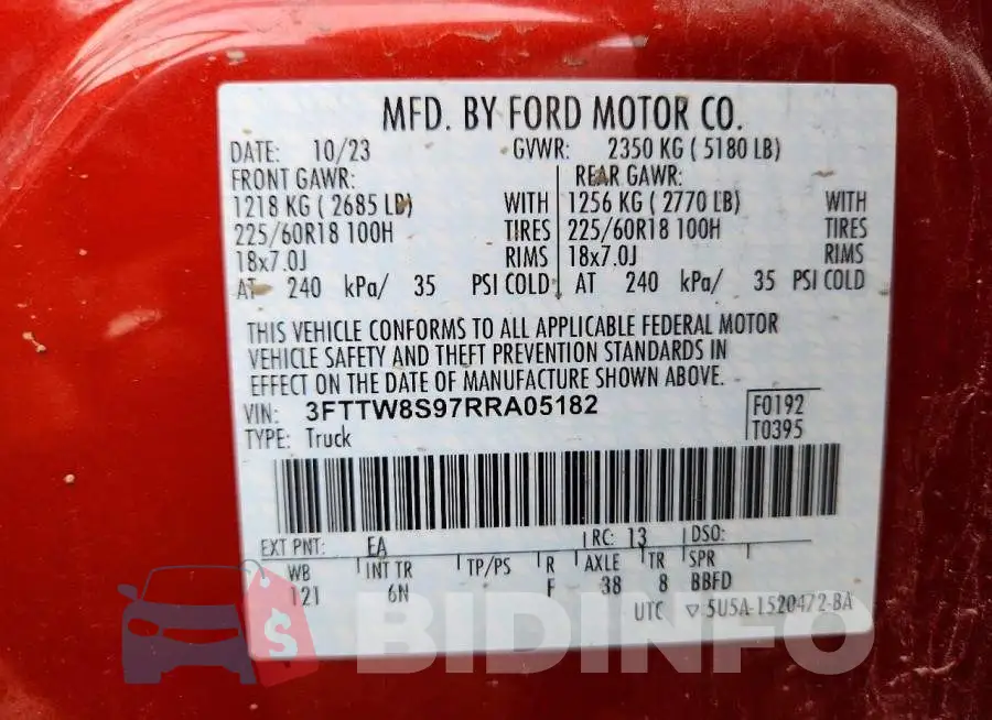 3FTTW8S97RRA05182 Photo# 12