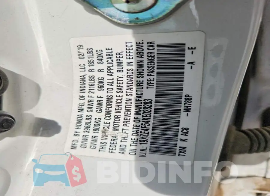 19XZE4F54KE028283 Photo# 12
