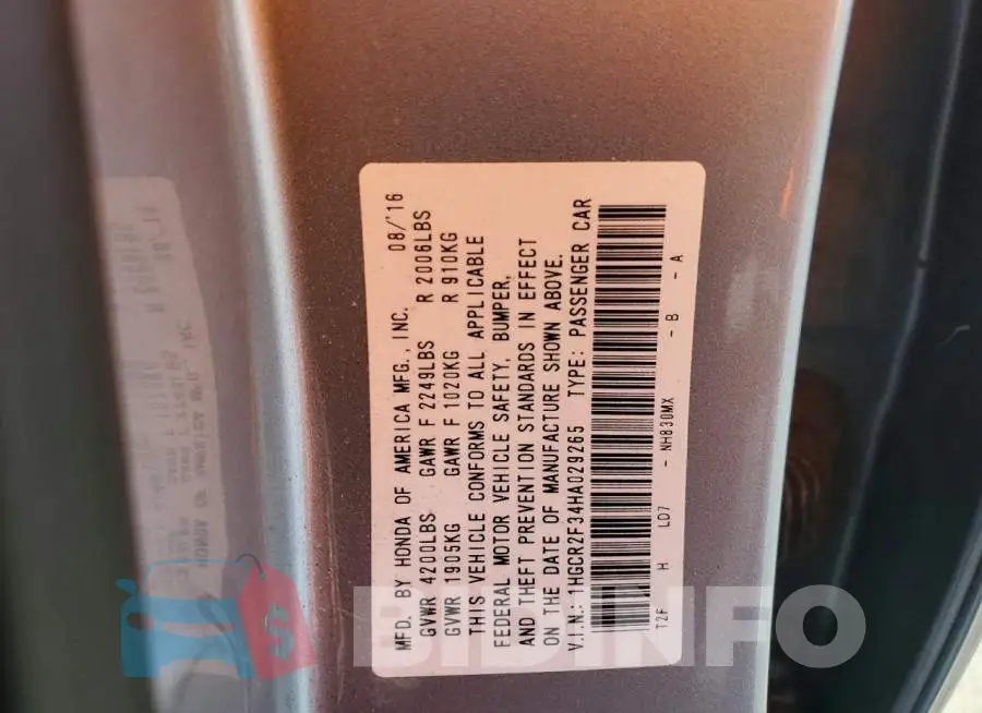 1HGCR2F34HA029265 Photo# 12