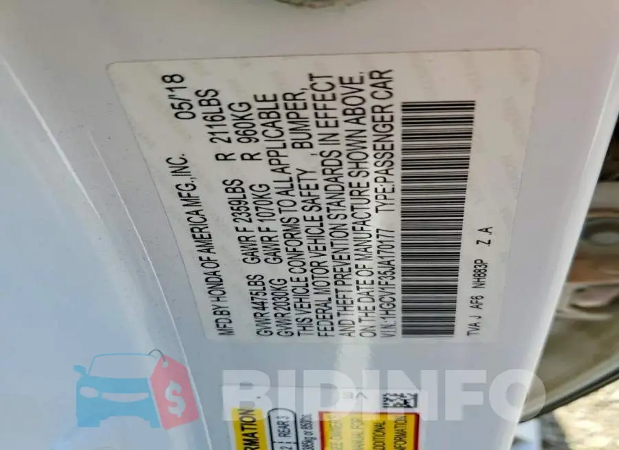 1HGCV1F35JA170177 Photo# 12