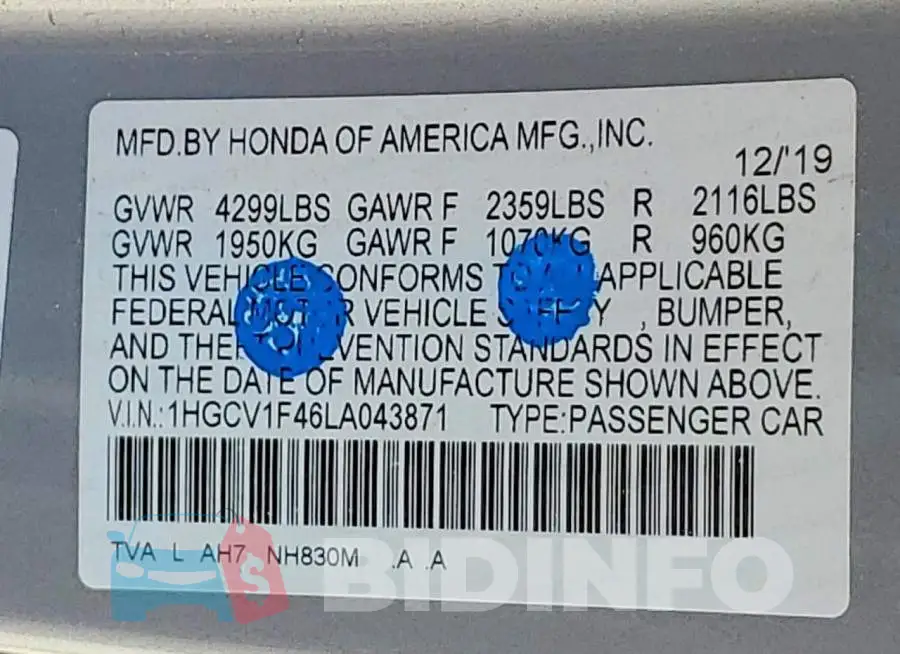 1HGCV1F46LA043871 Photo# 12