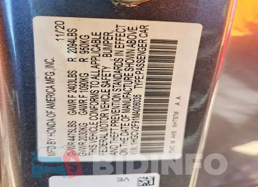 1HGCV2F91MA006035 Photo# 13