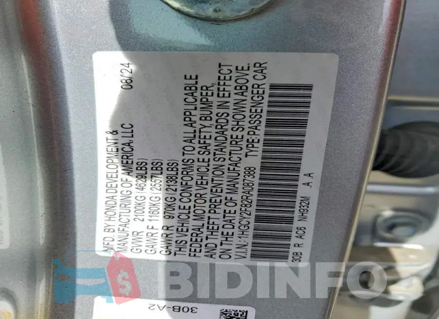1HGCY2F82RA087388 Photo# 12