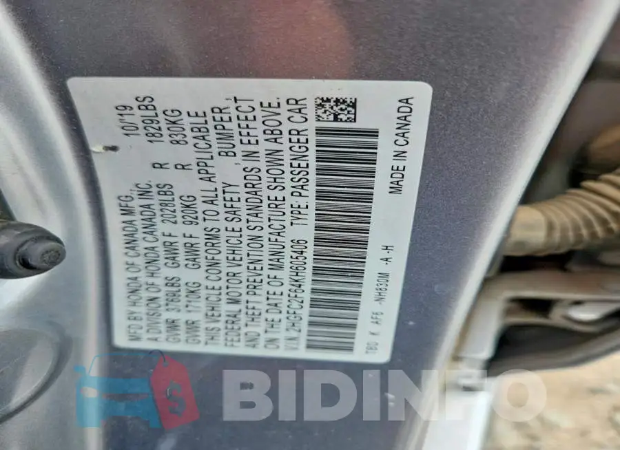 2HGFC2F64KH605406 Photo# 12