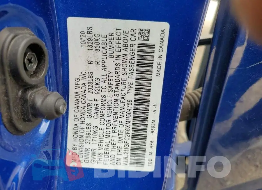 2HGFC2F6XMH504759 Photo# 12