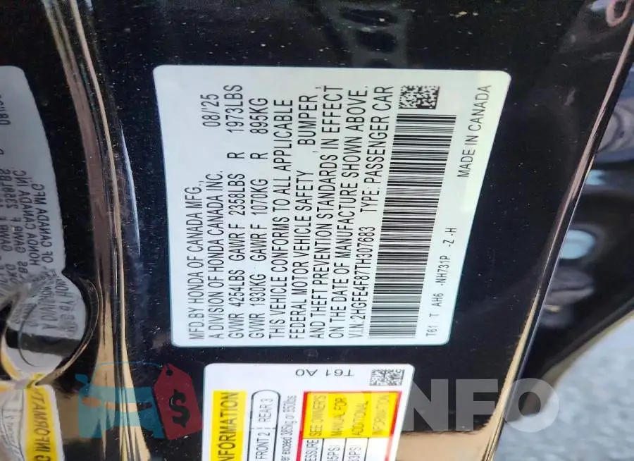 2HGFE4F87TH307683 Photo# 12