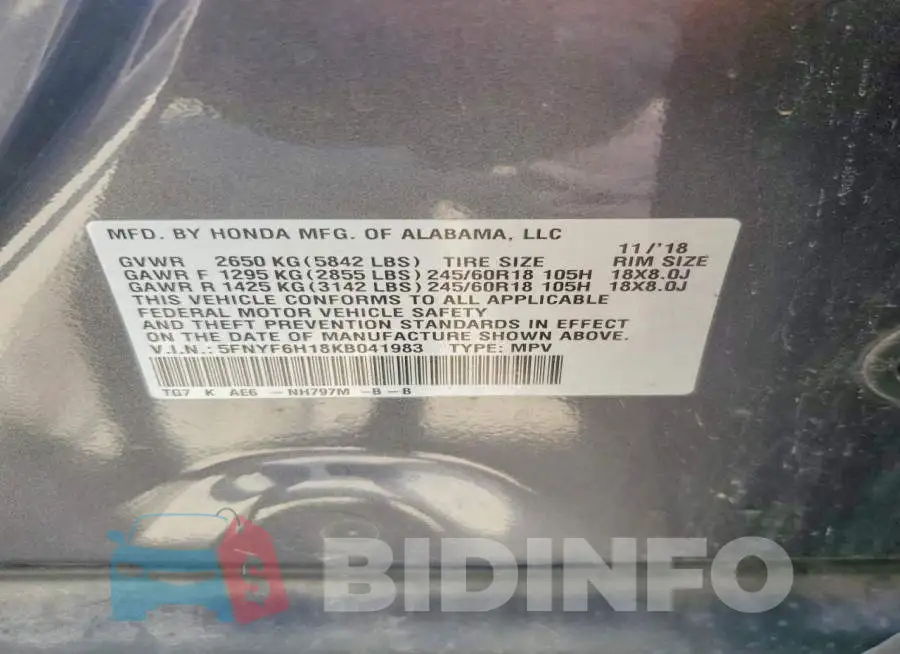 5FNYF6H18KB041983 Photo# 13