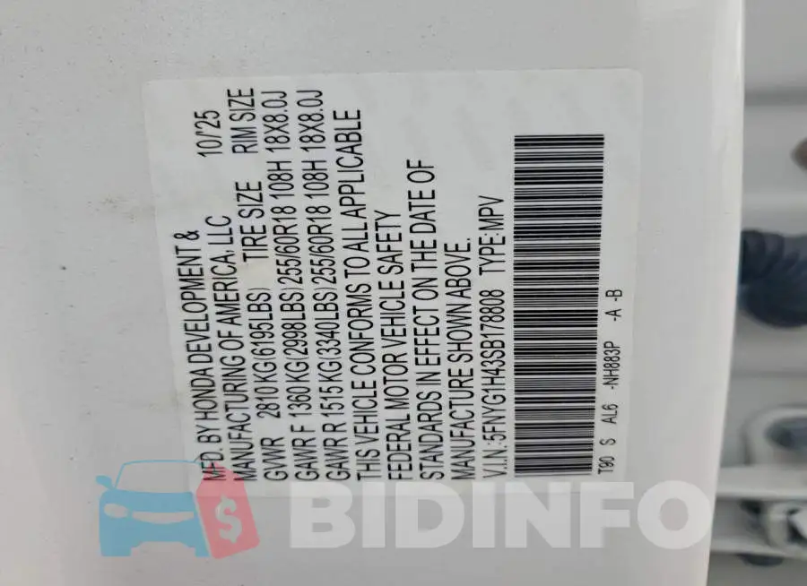 5FNYG1H43SB178808 Photo# 13